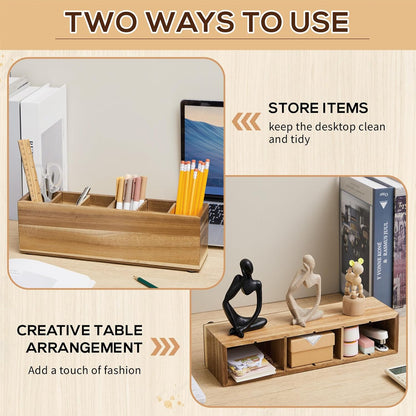 Jetec Wooden Pencil Holder 5 Compartments for Desk Adjustable Pen Holder Wood Office Desk Organizers and Accessories Makeup Brush Organizer for Pen, Home, Office and Art Supplies (White)