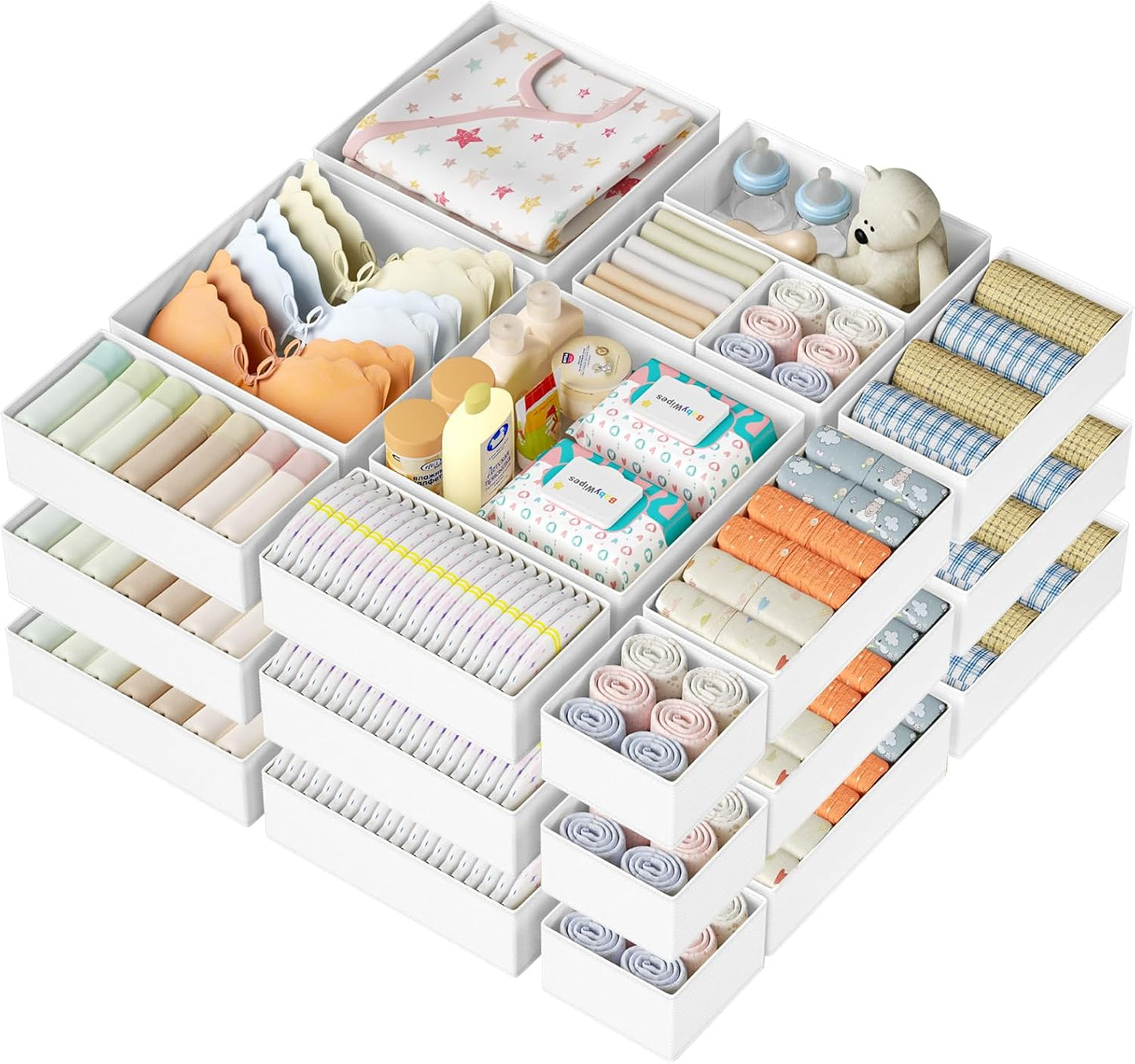DIMJ Drawer Organizer Clothes - 20 Pack Closet Drawer Organizer Bins for Baby Clothes Storage, Fabric Dresser Organizer for Nursery Bedroom, Foldable Small Drawer Dividers for Underwear Socks