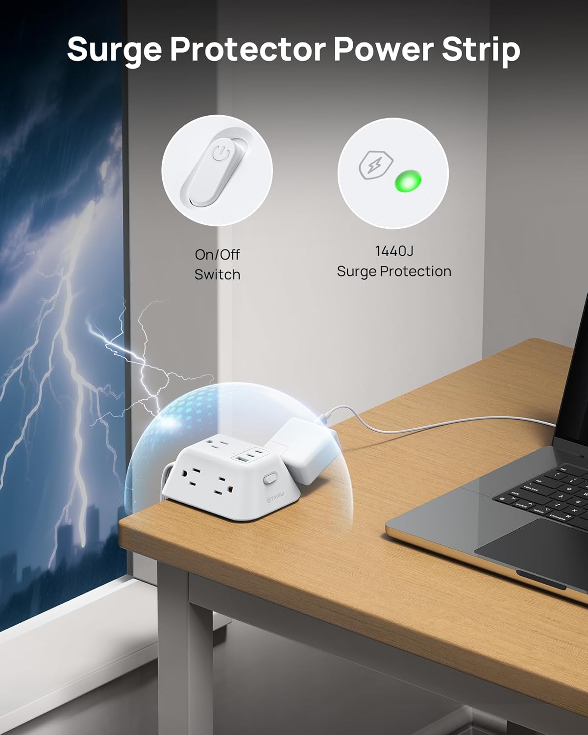 Desk Clamp Power Strip, Surge Protector with 5 AC Outlets and 3 USB Ports, Desk Mount Charging Station, Fit 1.97in Tabletop Edge Thick, 6FT Extension Cord, for Home Office Gaming Accessories, Black
