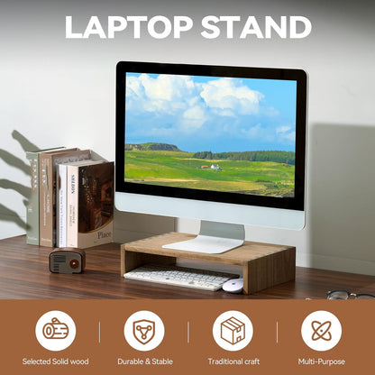 KIRIGEN Monitor Stand Wooden - Desk Stand Wood for Computer/Laptop/TV Printer - Monitor Arms & Stands Desk Riser for Office Desktop Workspace Organizers Platforms Stands (39,Dark Brown)