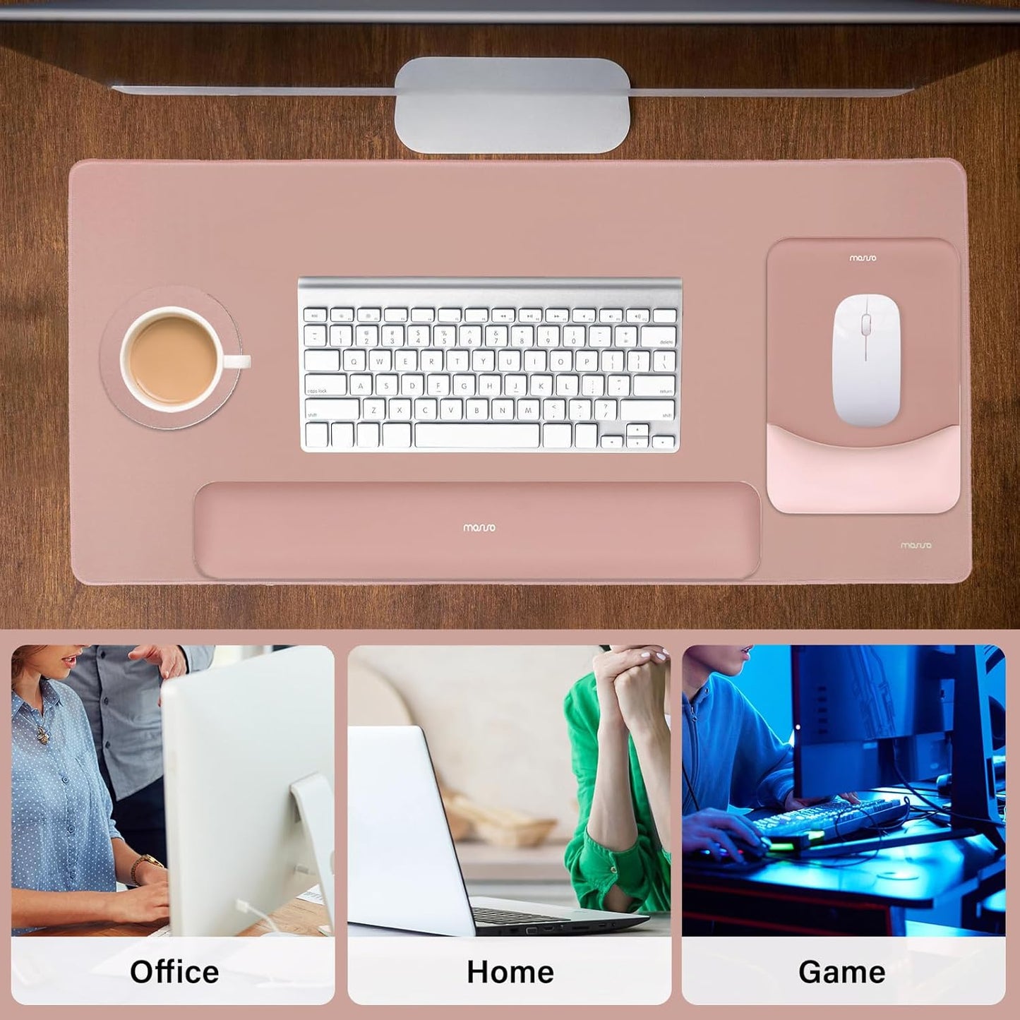 MOSISO Keyboard Mouse Pad Set, Large Gaming Mouse Pad&Rectangular Keyboard Wrist Rest&Mousepad with Wrist Rest&Coaster, Ergonomic Non-Slip&Easy Typing Pad with Curved Silicone Lining, Antique Green