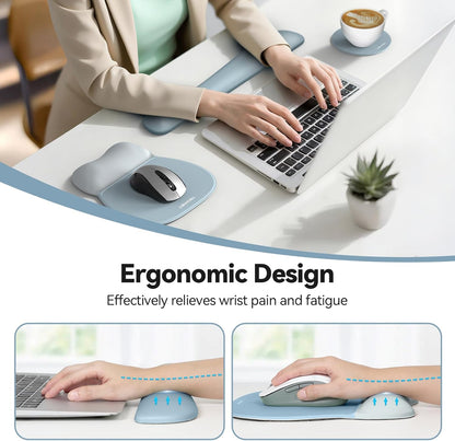 TECKNET Gel Mouse Pad with Wrist Rest, 3 in 1 Keyboard Wrist Rest for Pain Relief, Non-Slip PU Base & Easy Typing, Ergonomic Mousepad Set for Office & Home（Black）