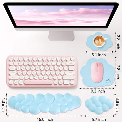 Sushret Cloud Wrist Rest for Computer Keyboard, 4-in-1 Memory Foam Leather Cloud Keyboard Wrist Rest and Mouse Pad Set with Ergonomic Support for Arm and Palm Cushion, Gaming/Work Setup, Rainbow
