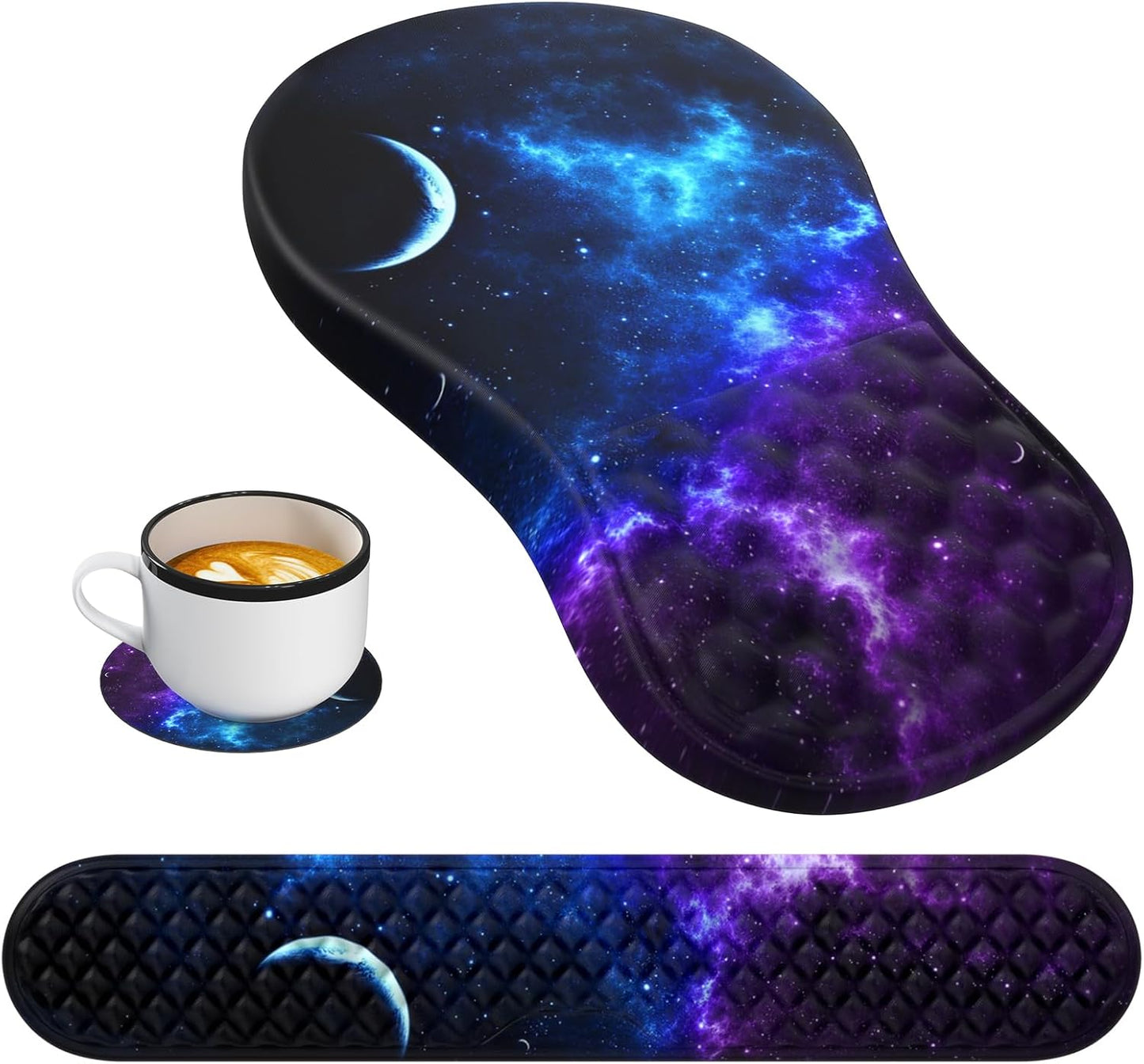 HAOCOO Keyboard Wrist Rest, Ergonomic Mouse Pad with Wrist Rest, 3 in 1 Keyboard and Mouse pad with Coaster Set, Memory Foam Wrist Support, Non-Slip PU Base for Home Office, Rose Gold Pink