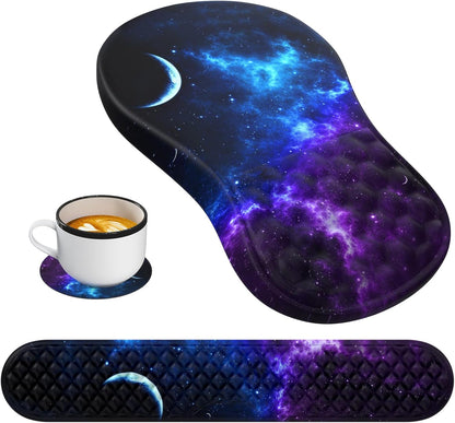 HAOCOO Keyboard Wrist Rest, Ergonomic Mouse Pad with Wrist Rest, 3 in 1 Keyboard and Mouse pad with Coaster Set, Memory Foam Wrist Support, Non-Slip PU Base for Home Office, Rose Gold Pink