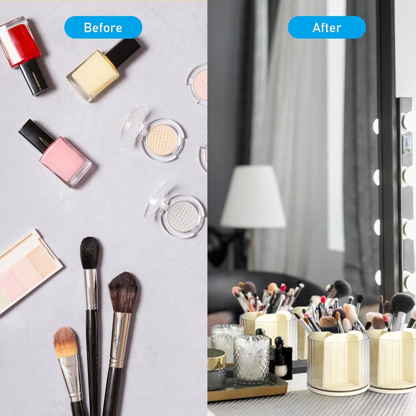 Marte Vanci 360 Degree Rotating Pen Pencil Holder Desk Stationery Organizer Tidy Organizer for Pencil Makeup Painting Brush Cosmetic Craft Storage Bin Pen Pot for Home Office School 6 Slots White