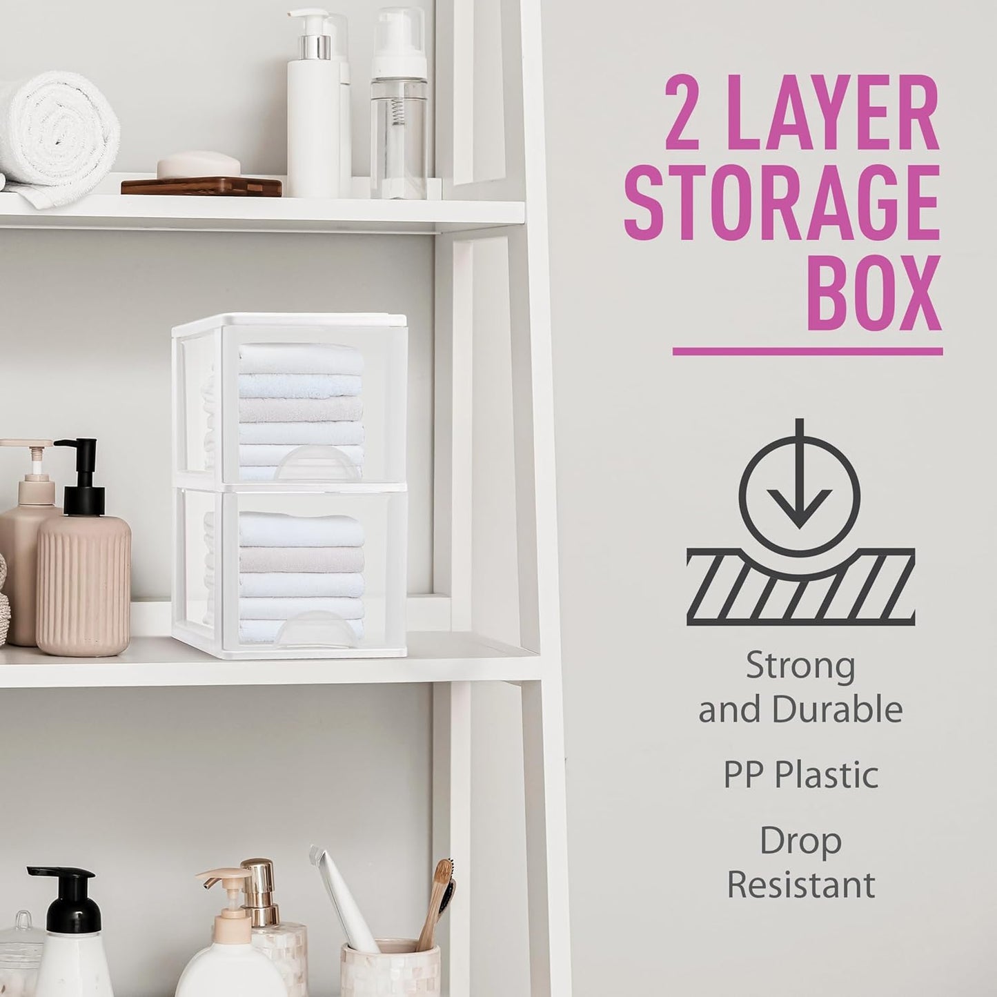 Plastic Small 2-Drawer Storage Organizer, Slim Narrow, White/Clear Crafts Drawers Storage Organizer (13"H x 10"D x 7"W)