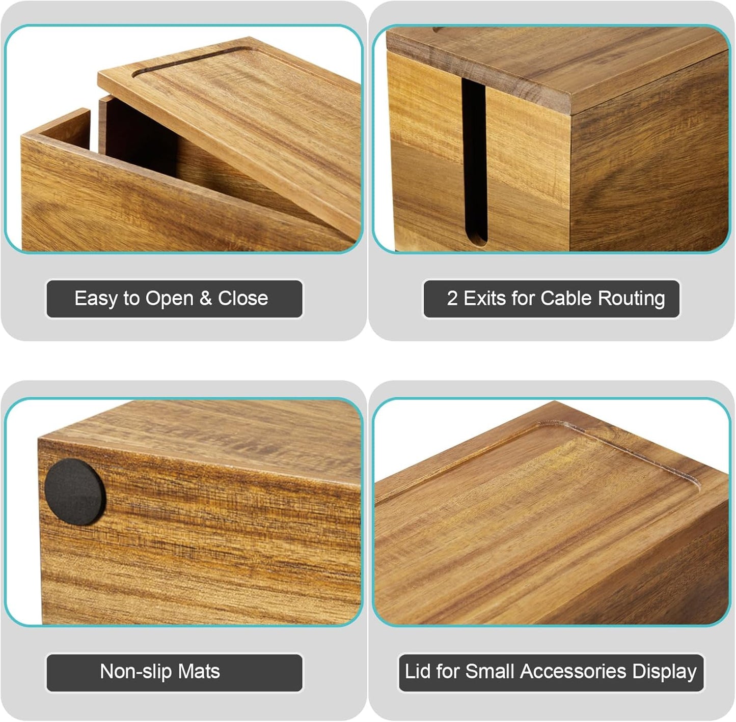 Bivvclaz Large Cable Management Box, Wooden Cord Organizer Box for Desk, Floor, Office to Hide Extension Cords Power Stripes Surge Protectors Chargers Wires, Black