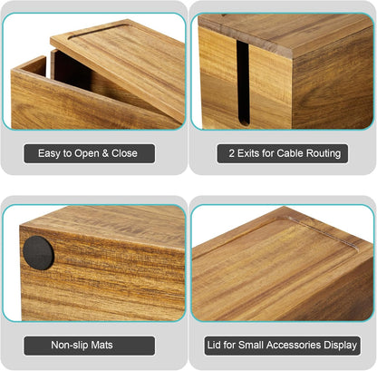 Bivvclaz Large Cable Management Box, Wooden Cord Organizer Box for Desk, Floor, Office to Hide Extension Cords Power Stripes Surge Protectors Chargers Wires, Black