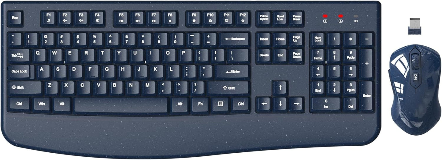 Wireless Keyboard and Mouse Combo, EDJO 2.4G Full-Sized Ergonomic Computer Keyboard with Wrist Rest and 3 Level DPI Adjustable Wireless Mouse for Windows, Mac OS Desktop/Laptop/PC