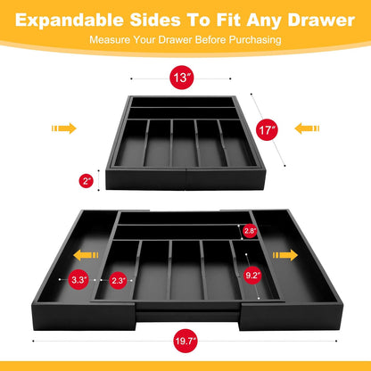 Expandable Bamboo Kitchen Drawer Organizer for Cutlery and Utensils, Adjustable Bamboo Wood Cutlery Tray in Drawer for Flatware and Silverware in Kitchen, (Natural)
