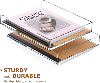 SANRUI 4 Tier Clear Desk Paper Letter Organizer Trays, A4 Stackable File Document Tray, Acrylic Desk Organizers and Accessories Sorter, Workspace Office Supplies Organizers,12.4inx8.86inx6.64in