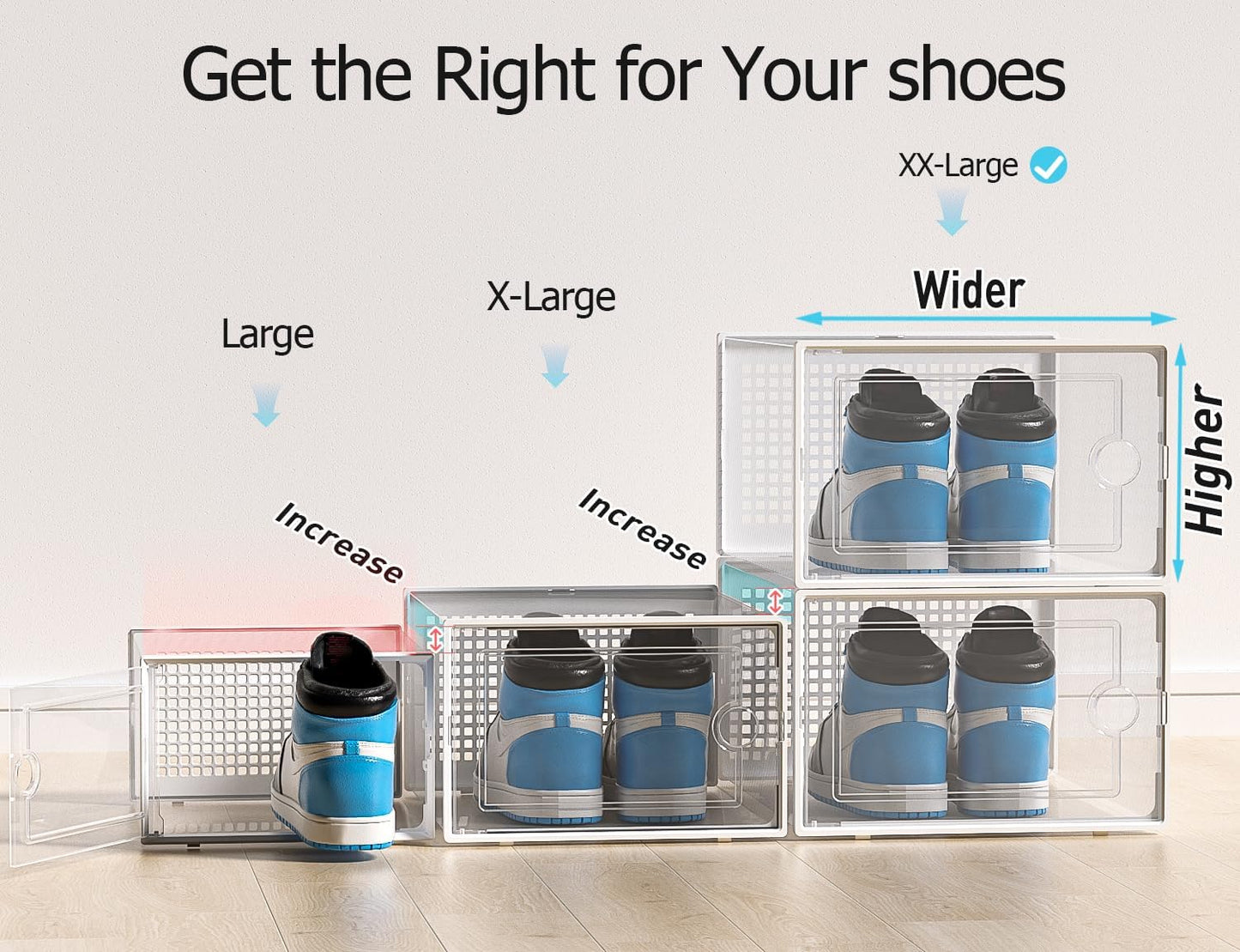 Kuject X-Large Shoe Storage Boxes Organizers Clear Plastic Stackable 12 Pack, Shoe Rack & Holder Substitute, Sneaker Containers, Toy Storage Organizer Bins for Entryway, Closet, Under Bed, Black