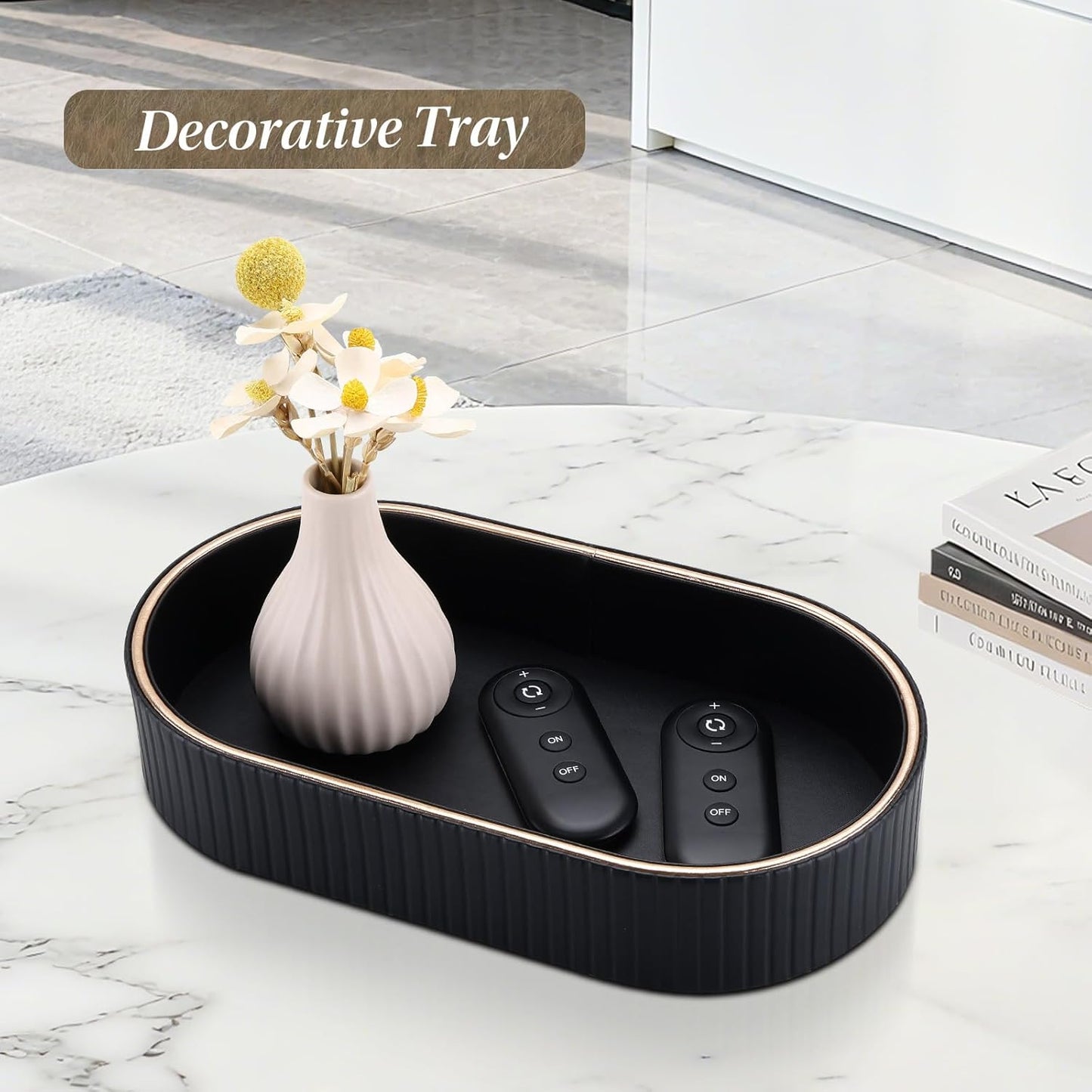 GORESE PU Leather Perfume Tray Nightstand Organizer, Small Oval Desk Tray Jewelry Trinket Trays Valet Organizer Key Bowl for Entryway Dresser Bathroom, Catchall Trays for Men Women, 11×5.9 in, Beige