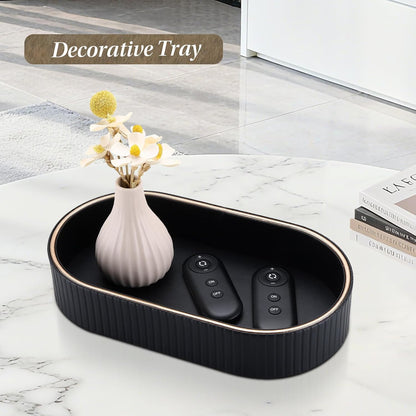 GORESE PU Leather Perfume Tray Nightstand Organizer, Small Oval Desk Tray Jewelry Trinket Trays Valet Organizer Key Bowl for Entryway Dresser Bathroom, Catchall Trays for Men Women, 11×5.9 in, Beige