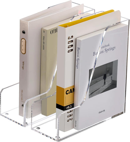 SANRUI Acrylic File Organizer, Clear Desk Organizer and Storage Bins Holding for Folders, Binders, Notebooks, Envelopes, Multi-purpose Magazine File Organizer for Home Office, 2 Pack