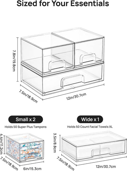 Vtopmart Stackable Storage Drawers Set of 4, Clear Plastic Organizer Bins for Bathroom Supplies,Ideal for Cabinet,Pantry,Laundry Room Organization