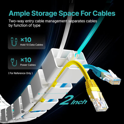 PEGZONE Under Desk Cable Management Spine – Flexible Cable Snake Organizer for Standing Desk, Tool-Free Magnetic Vertebrae Wire Management for 0.4"-2" Table, White