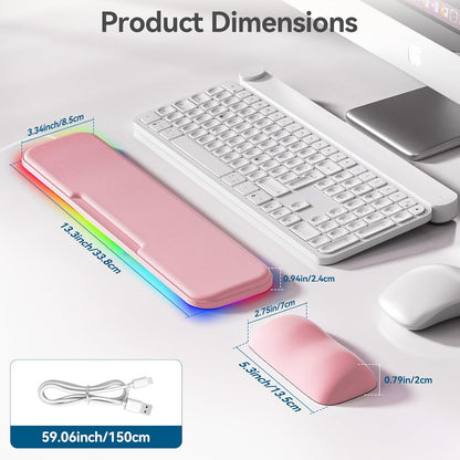 2-in-1 Heated Wrist Rest Set, Ergonomic Memory Wrist Pad with RGB Lights and Non-Slip Base, Keyboard Mouse Wrist Rest for Computer Laptop Office Work and PC Gaming