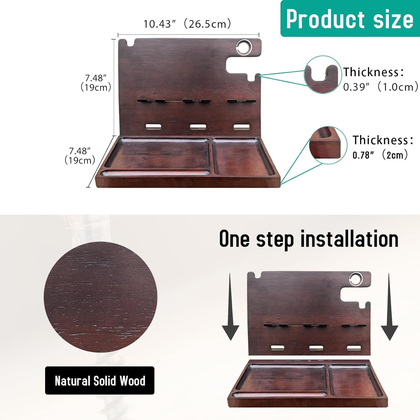 Nightstand Organizer with Drawer Built in 4 USB Charger, Wood Phone Docking Station with Dual Phone Charging Station for Apple Android Phones Anniversary Birthday Gifts for Men Dad Hunsband Mom