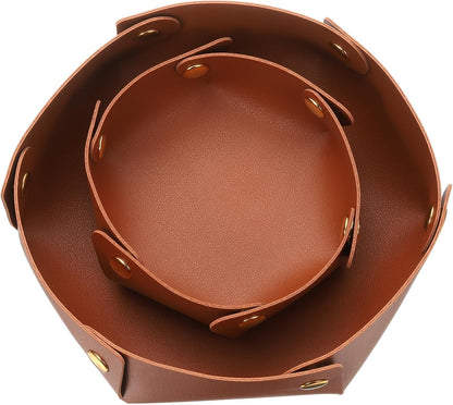 uxcell 2 Pcs Valet Tray for Women and Men, PU Leather Jewelry Tray Entryway Table Bedside Nightstand Catchall Storage Organizer for Jewelry Key Coin Watch Wallet (2 Size, Pink)