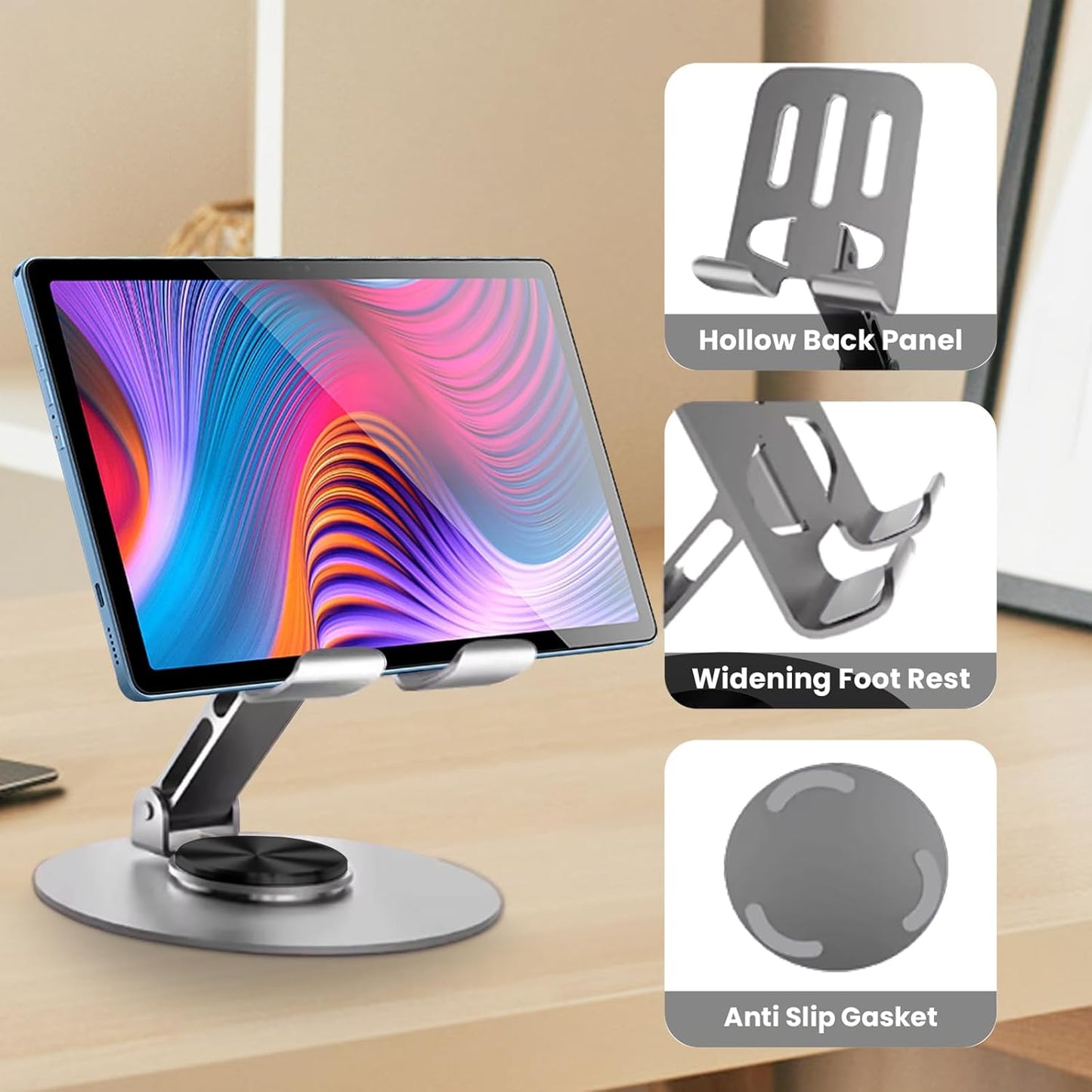 Universal Metal Cell Phone Stand, Multi-Angel Adjustable 360° Rotation Non-Slip Metal Phone Stand Compatible with iPhone 17 16 Pro Max and All Smartphones (Purple)