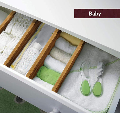 MEKBOK 4-pack Bamboo Kitchen Drawer Divider, Adjustable Drawer Storage, Spring loaded, Suitable for kitchens, Dressing tables, Bathrooms, bedrooms, Drawers, Desks