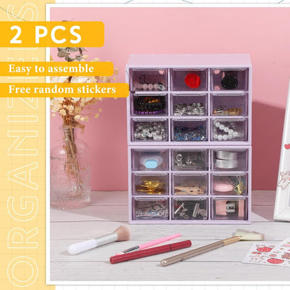 Wenqik 2 Pcs Mini Storage Drawers Teacher Toolbox Organizer with 9 Clear Drawers Small Plastic Desktop Teacher Desk Craft Organizer for Classroom Office 7" x 3. 9" x 4. 7"(Green)