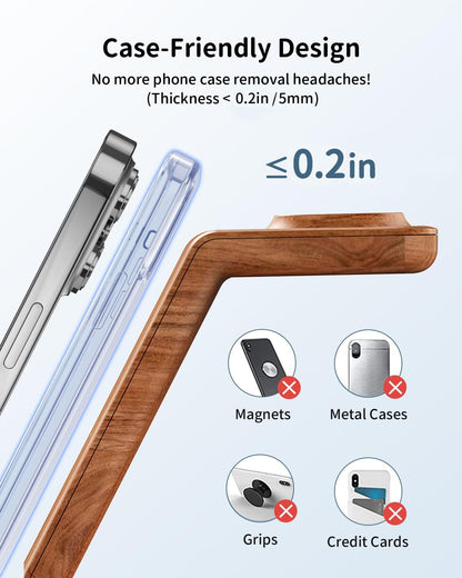 Charging Station for iPhone and Apple Watch: 3 in 1 Wireless Phone Charger Stand for iPhone 17 16 15 14 13 12 11 Pro Max & AirPods, Bedside Nightstand Docking