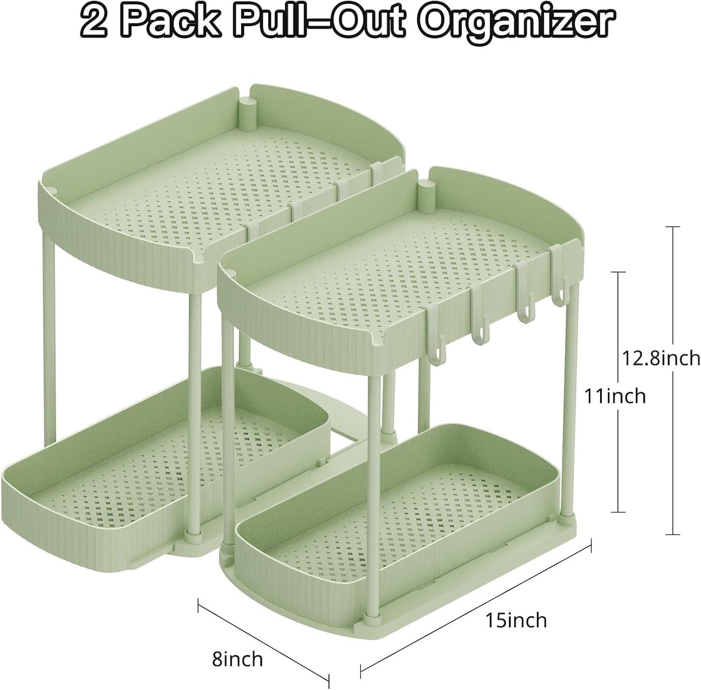 Ukeetap Multi-Purpose Pull-Out Storage Organizers, Under Sink/Cabinet Organizers and Storage for Bathroom & Kitchen, Black, 12.8 Inches, 2 Packs