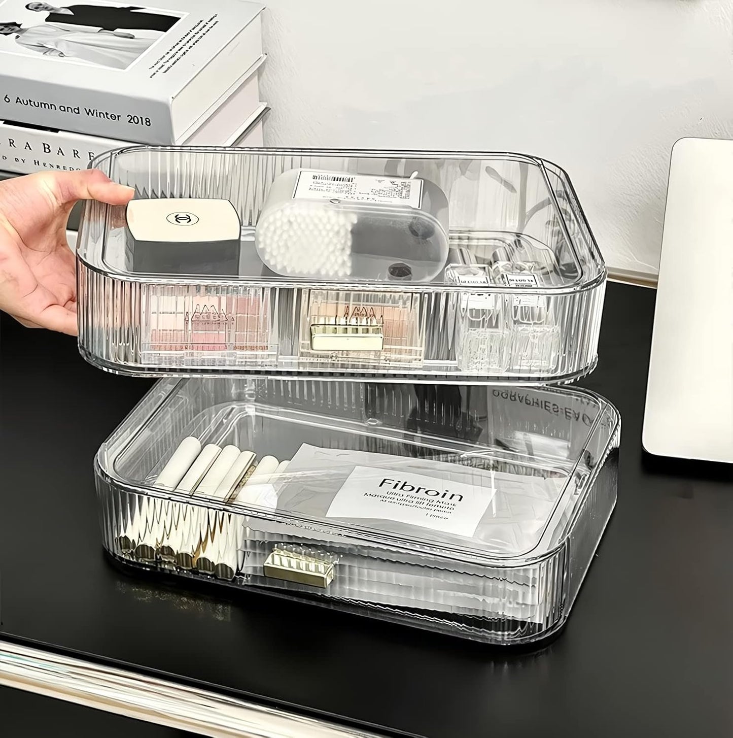 Stackable Cosmetics Organizer Drawers, Bathroom Vanity Makeup Organizers and Storage, Ideal for Desk and Dresser Countertops, Great for Palette, Skincare, Lipsticks, Nail Care. Green