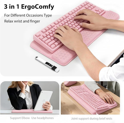 Wrist Rest for Keyboard, Ergonomic Keyboard Stand with Wrist Rest, Soft Memory Foam Wrist pad with Non-Slip Base & Dust Brush, Comfort for Office, Work, Gaming- Black