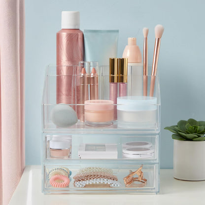 STORi Chloe Space-Saving Clear Drawer Organizer (4 Wide Drawers) Sort Office, Kitchen, Beauty Supplies, Makeup, Pens, Jewelry, Stationary, Made in USA