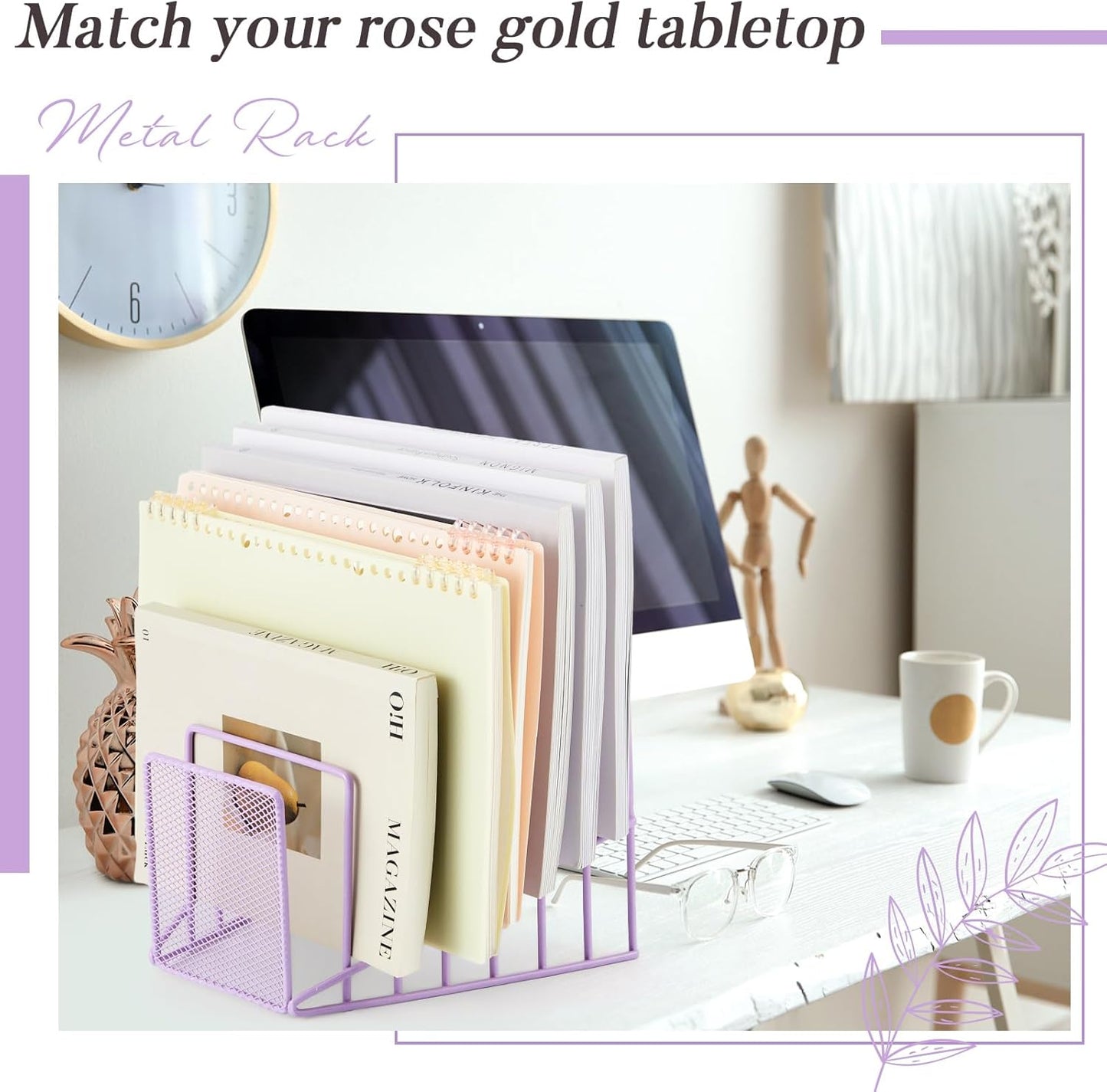 2 Pcs 7 Section Wire File Organizer for Desk, Metal Mesh Incline File Holder, Letter & Magazine Folder Rack, Desktop Paper Sorter for Home Office School (Golden)
