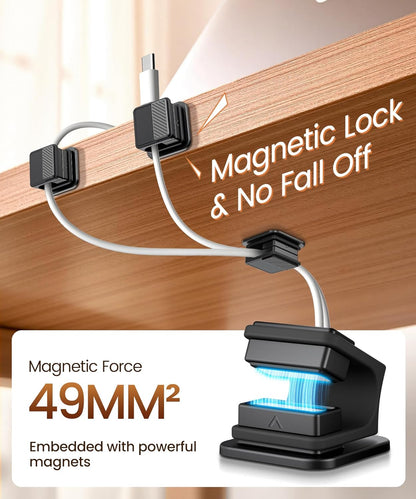 6 Pack Magnetic Cable Clips, Glow in The Dark Cable Holders, GolbinBox Cord Organizer with Shockproof Silicone, Fits up to 8mm Adhesive Cord Clips for Desk, Wall, Nightstand, Car, Home, Office, Blue