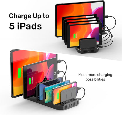 Unitek 10-Port Desktop Charging Dock Ultimate Charging Station for Multiple Devices, iPhones & Apple Products High-Speed USB Hub with LED Display for Office, Kitchen Counter, Desk Organizer