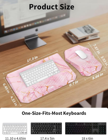 3-in-1 Ergonomic Keyboard Stand with Wrist Rest & Mouse Pad Set, Comfy Keyboard Riser Holder Soft Mousepad with Massage Design, Memory Foam and Non-Slip PU Base for Pain Relief, Black