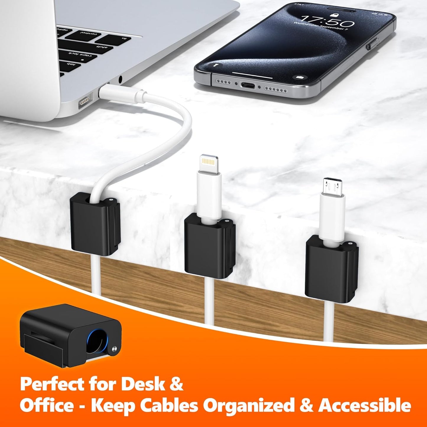 AGVEE 6 Pack Magnetic Cord Organizer Clips, 10mm Ultra-Thin Aluminum Cable Management Holder, 2 Pairs of Strong Magnets Keeper for Home Desk Office Gadgets Accessories, Residue-Free Tape, Silver