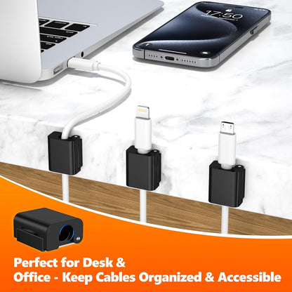 AGVEE 6 Pack Magnetic Cord Organizer Clips, 10mm Ultra-Thin Aluminum Cable Management Holder, 2 Pairs of Strong Magnets Keeper for Home Desk Office Gadgets Accessories, Residue-Free Tape, Silver