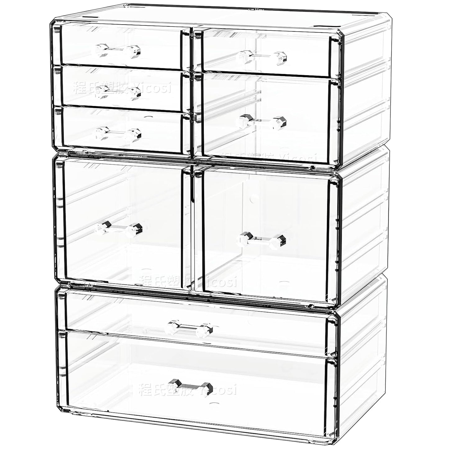 Cq acrylic 2 Pack Clear Desk Organizer With Drawers,Stackable 6 Drawers Skincare Organizer,Cute Skin Care Organizers for Vanity Hair Clip,Jewelry,Beauty Product Desk and Makeup Organizers Countertop