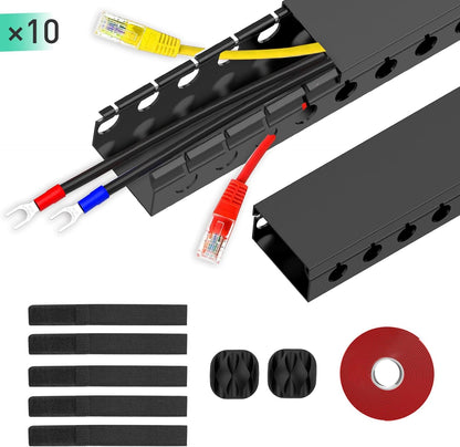 ENONCI Updated Cable Raceway Kit - 77 (5x15.4) Inch Open Slot Wire Covers for Cords, Under Desk Cable Management System to Hide Under Desk/Tv/Computer/Net/Power Cords, (Pack 5)