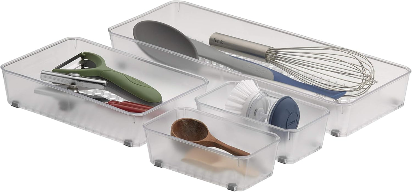 Spectrum Hexa 6 x 12 Drawer Organizer for Kitchen Utensils with Innovative Honeycomb Base Design, Silverware Tray for Cutlery and Flatware Storage, Bathroom Vanity or Desk Solution, Clear Frost