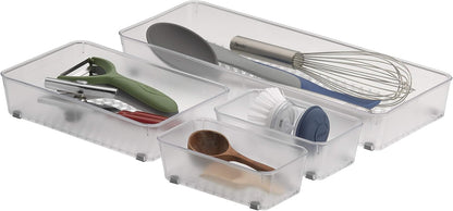 Spectrum Hexa 6 x 12 Drawer Organizer for Kitchen Utensils with Innovative Honeycomb Base Design, Silverware Tray for Cutlery and Flatware Storage, Bathroom Vanity or Desk Solution, Clear Frost