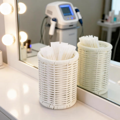 Clear Acrylic Cotton Swab Ball Holder Qtip Organizer with Lid 2-Grid Canister for Make Up Pads, Floss Picks, Vanity Storage,Bath Salts, Cosmetics, Home Bathroom Decor (DP004)
