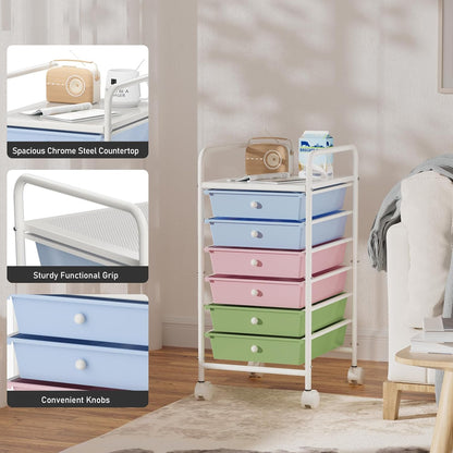4-Tier Utility Cart with 4 Drawers, Rolling Utility Cart with 2 Lockable Caster Wheels, Multipurpose Mobile Rolling Drawer Cart for Office Bathroom Kitchen, Ivory White