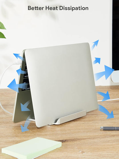 JARLINK 2-in-1 Design Vertical Laptop Stand Holder, Aluminum Laptop Stand for Desk with Adjustable Dock, Space-Saving Organizer Compatible with All MacBook, Samsung, HP, Dell, Chrome Book,Silver
