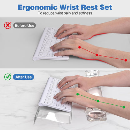 16.9inch Computer Keyboard Stand for Desktop, Gel Keyboard Wrist Rest Set for Ergonomic Typing, Comfort & Support for Office, Work, Gaming (Cute White Bear)