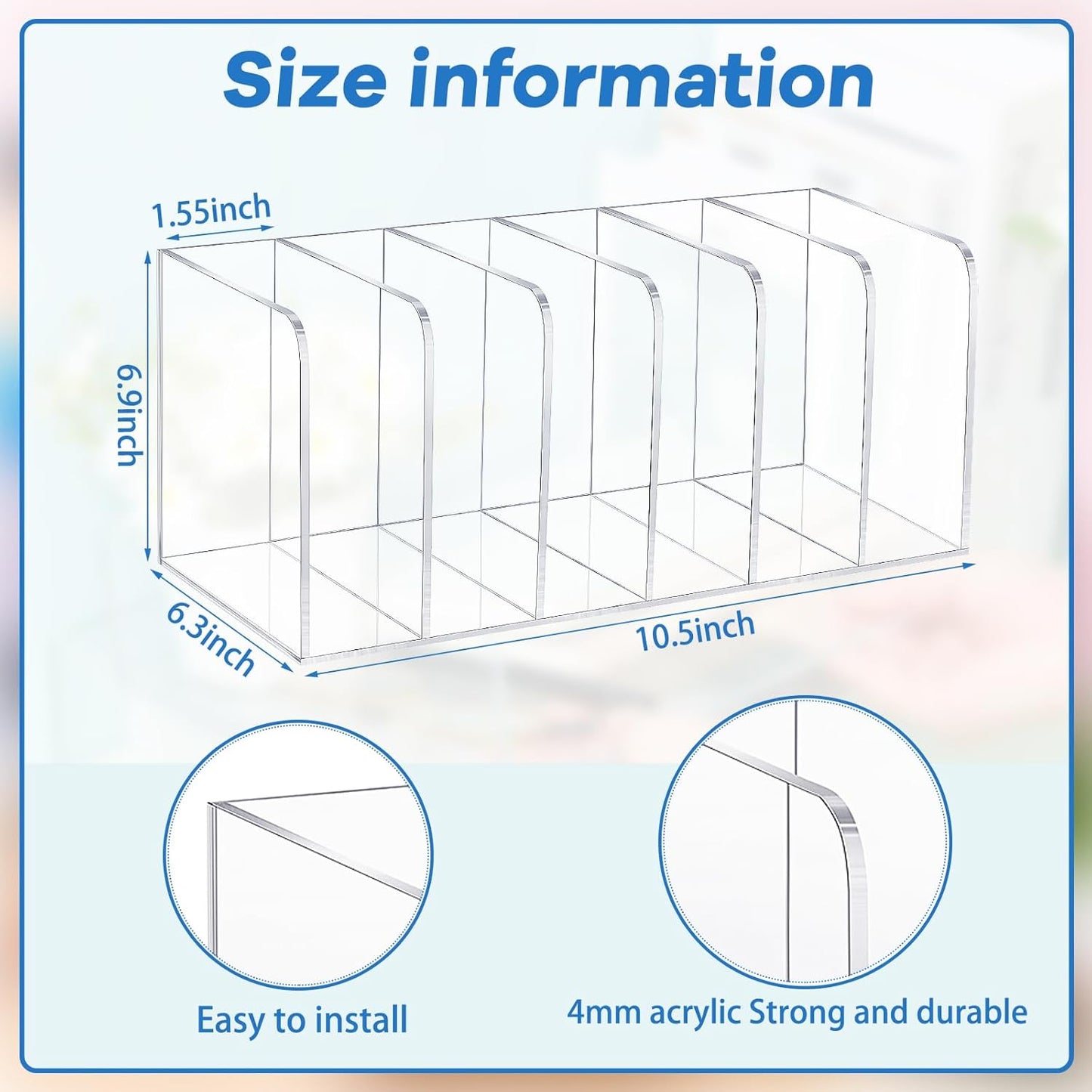 Suzile Clear Acrylic Magazine File Holder with Vertical Compartments Desk Organizer Book Rack for Desk Sorter Paper Folder Office Accessories(Clear,14.2 x 7.2 x 6.5 Inch)