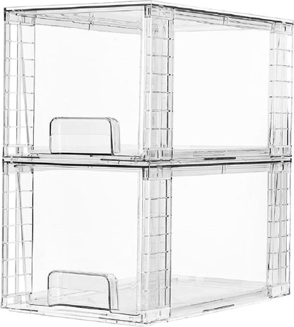 Vtopmart 4 Pack Large Stackable Storage Drawers,Easily Assemble Acrylic Bathroom Closet Undersink Organizers and Storage,Plastic Bins for Kitchen Cabinets,Pantry,Makeup,Medicine Organization