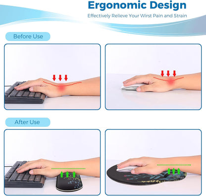 Mouse Pad and Keyboard Wrist Rest Support, with Non-Slip PU Base,Gel Mouse Pad with Coaster,Pain Relief for Gaming, Computer,Office -Beach